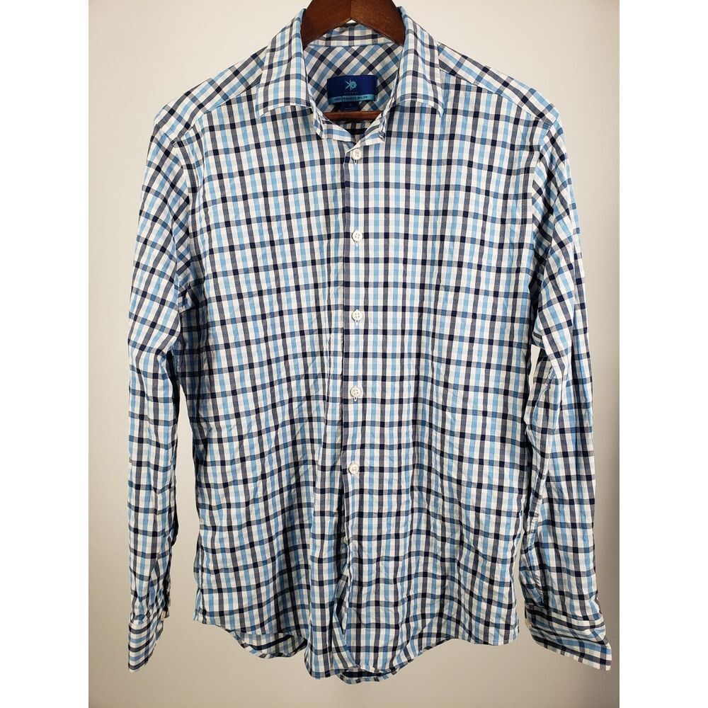 Egara Dress Shirt Size M Multicolor Check Nylon Spandex Non-Iron Spread‎ Collar